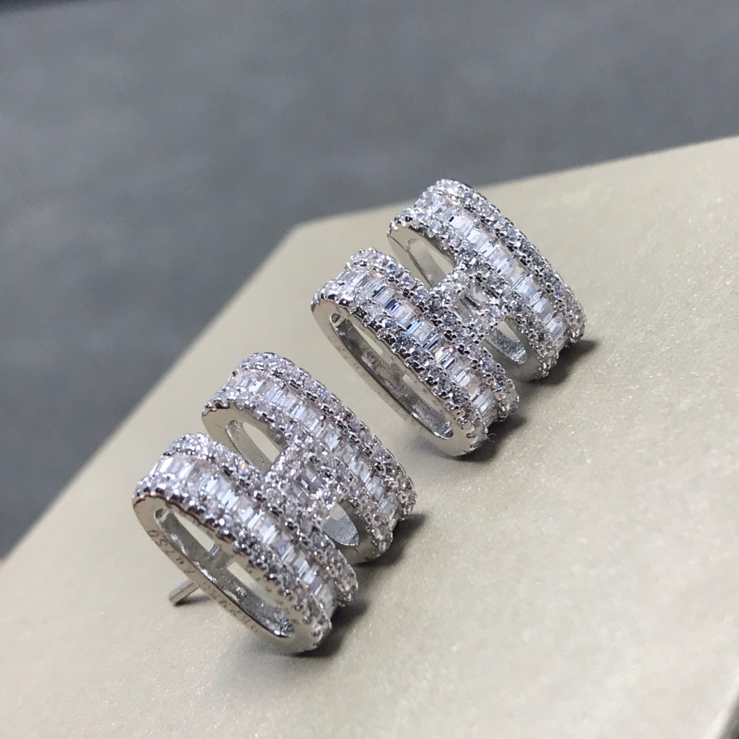 HERMES CLIC H SILVER DIAMOND EARRINGS