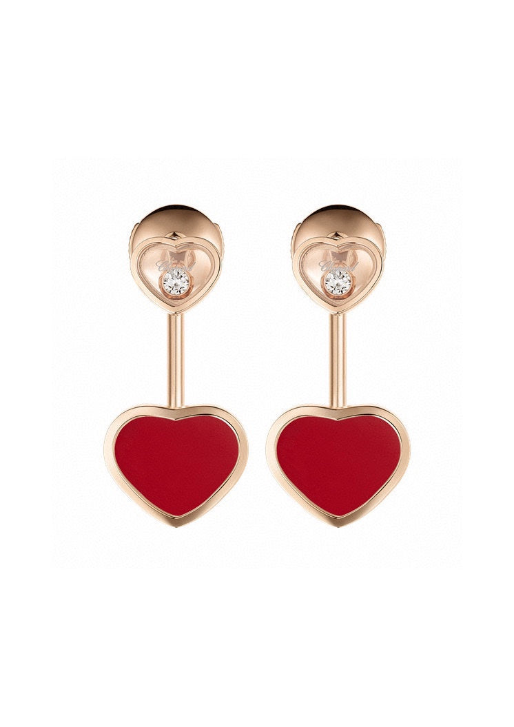 CHOPARD HAPPY HEART PINK GOLD DROP EARRINGS