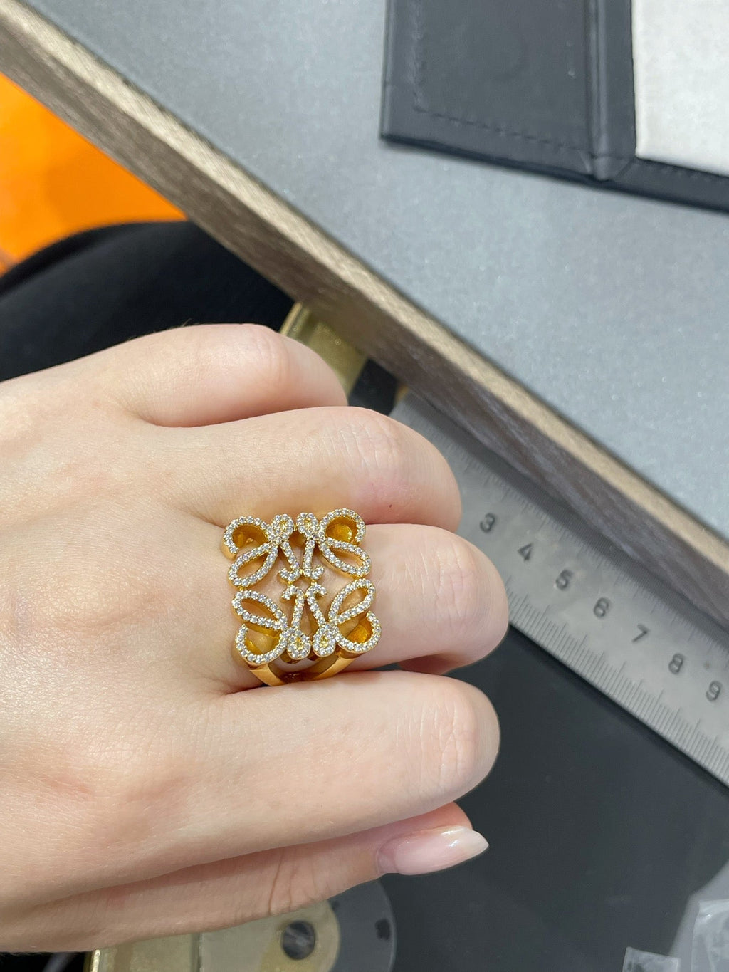 DIOR ANNAGRAM DIAMOND PAVED GOLD RING