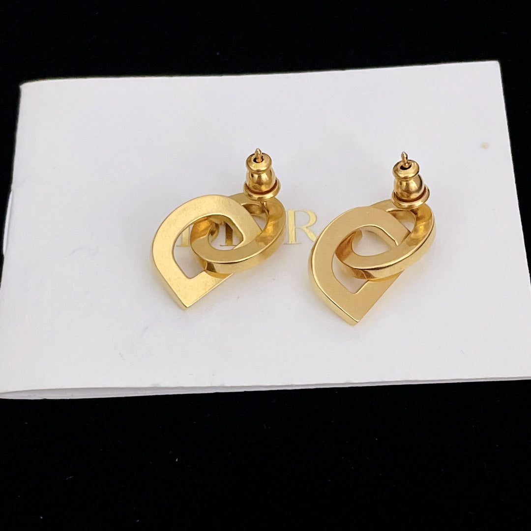 DIOR CD DROP GOLD EARRINGS