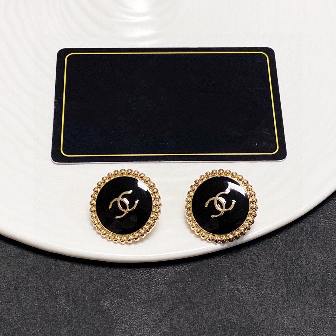 Chanel Circle Pink Gold Enamel Stud Earrings