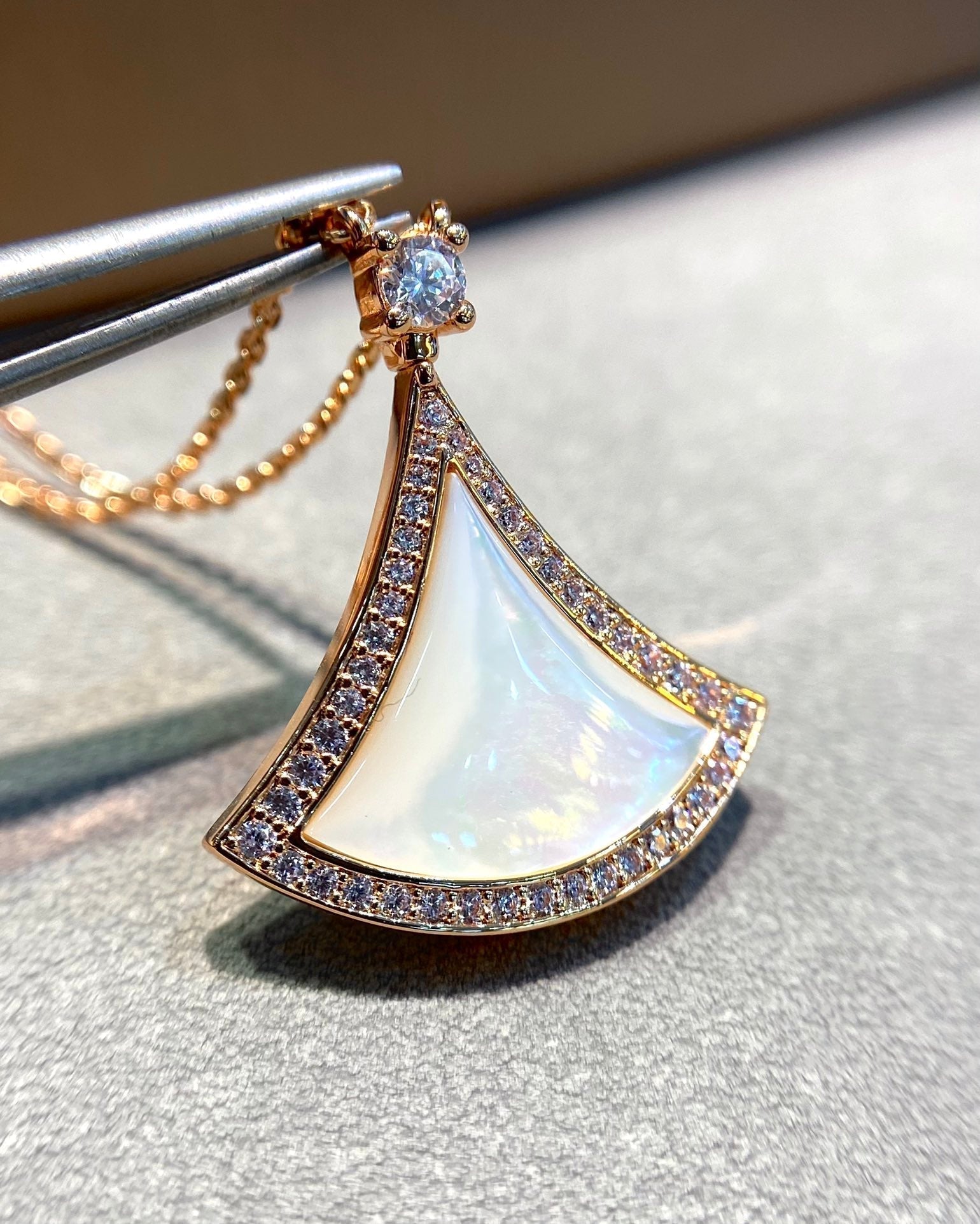 BVLGARI DREAM MOP DIAMOND PAVED PINK GOLD NECKLACE