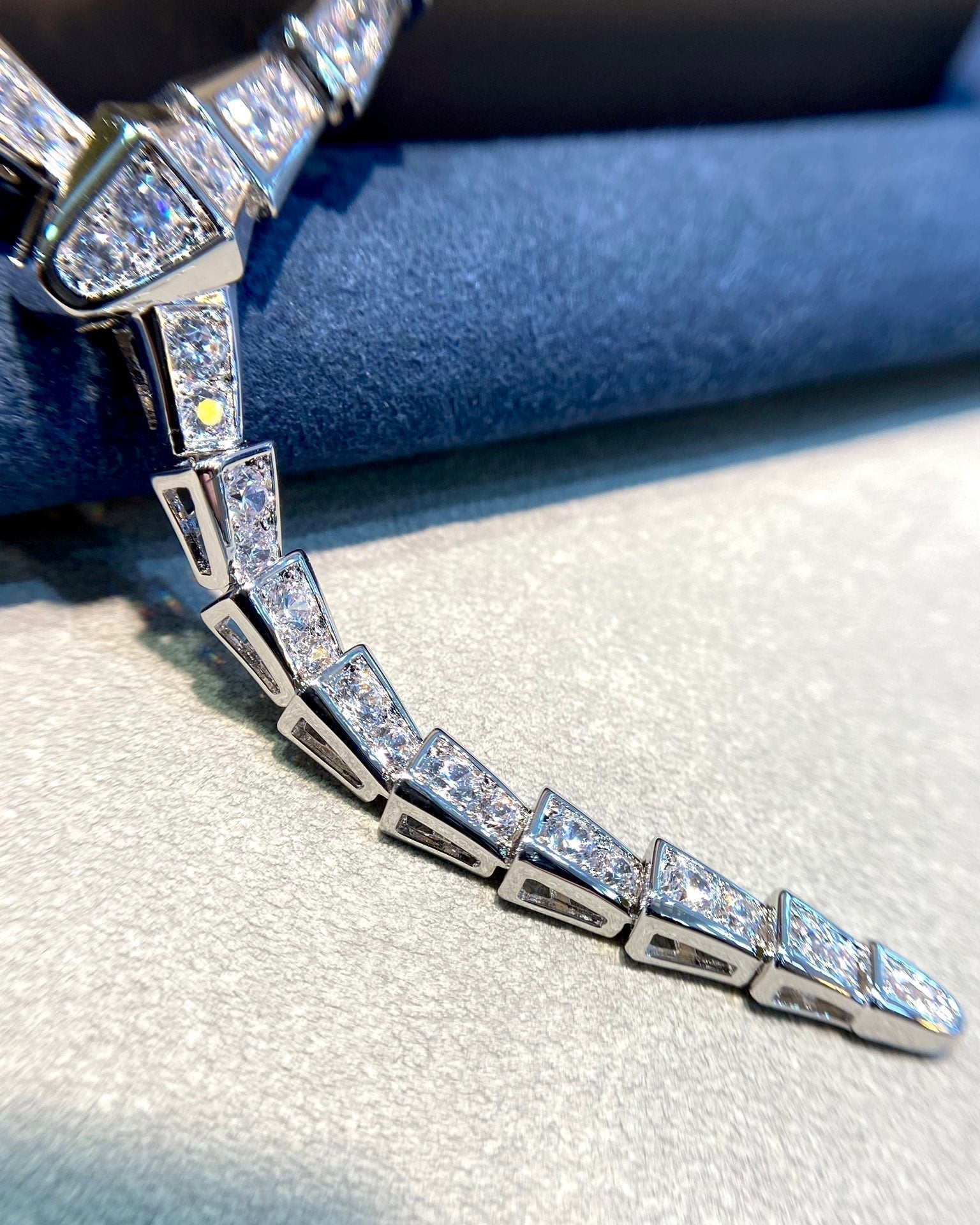 BVLGARI SERPENT DIAMOND PAVED SLIM SILVER NECKLACE