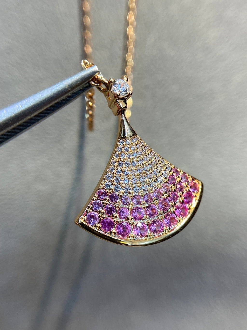 BVLGARI DREAM PINK DIAMOND PAVED NECKLACE