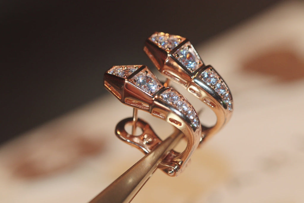 BVLGARI SERPENT PINK GOLD DIAMOND EARRINGS