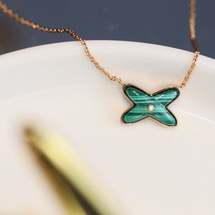 CHAUMET JEUX MALACHITE 1 DIAMOND PINK GOLD NECKLACE