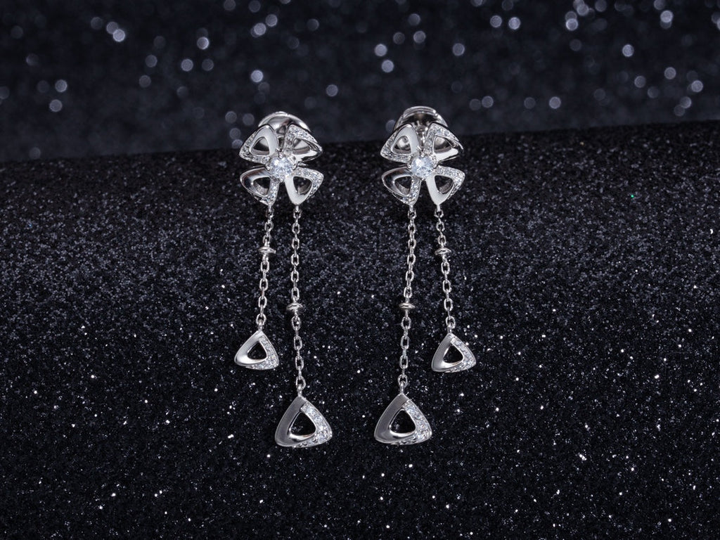 BVLGARI FIOREVER SILVER DIAMOND DROP EARRINGS