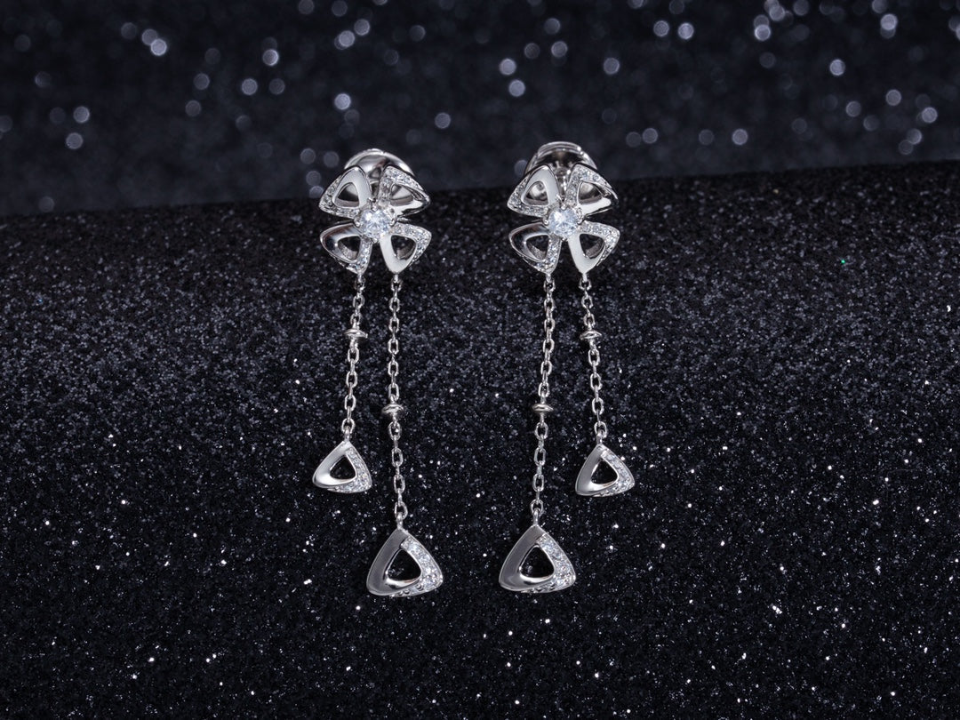 BVLGARI FIOREVER SILVER DIAMOND DROP EARRINGS