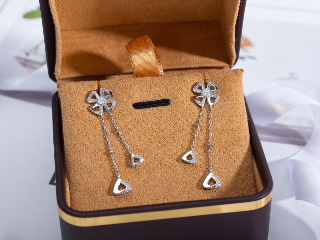 BVLGARI FIOREVER SILVER DIAMOND DROP EARRINGS