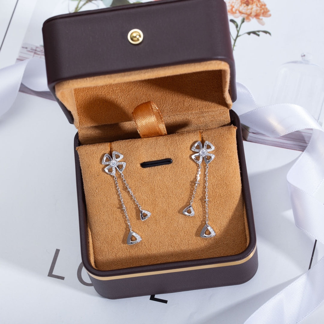BVLGARI FIOREVER SILVER DIAMOND DROP EARRINGS