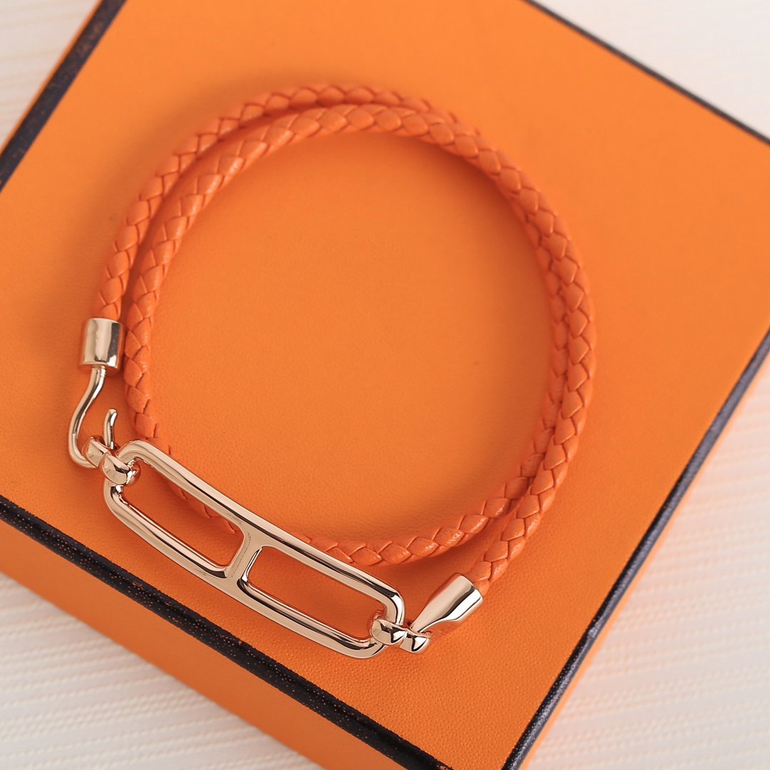 HERMES TOULIS DOUBLE TOUR PINK GOLD BRACELET