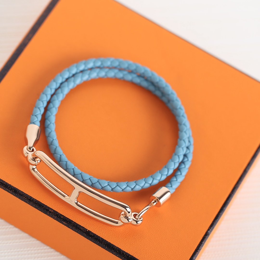 HERMES TOULIS DOUBLE TOUR PINK GOLD BRACELET