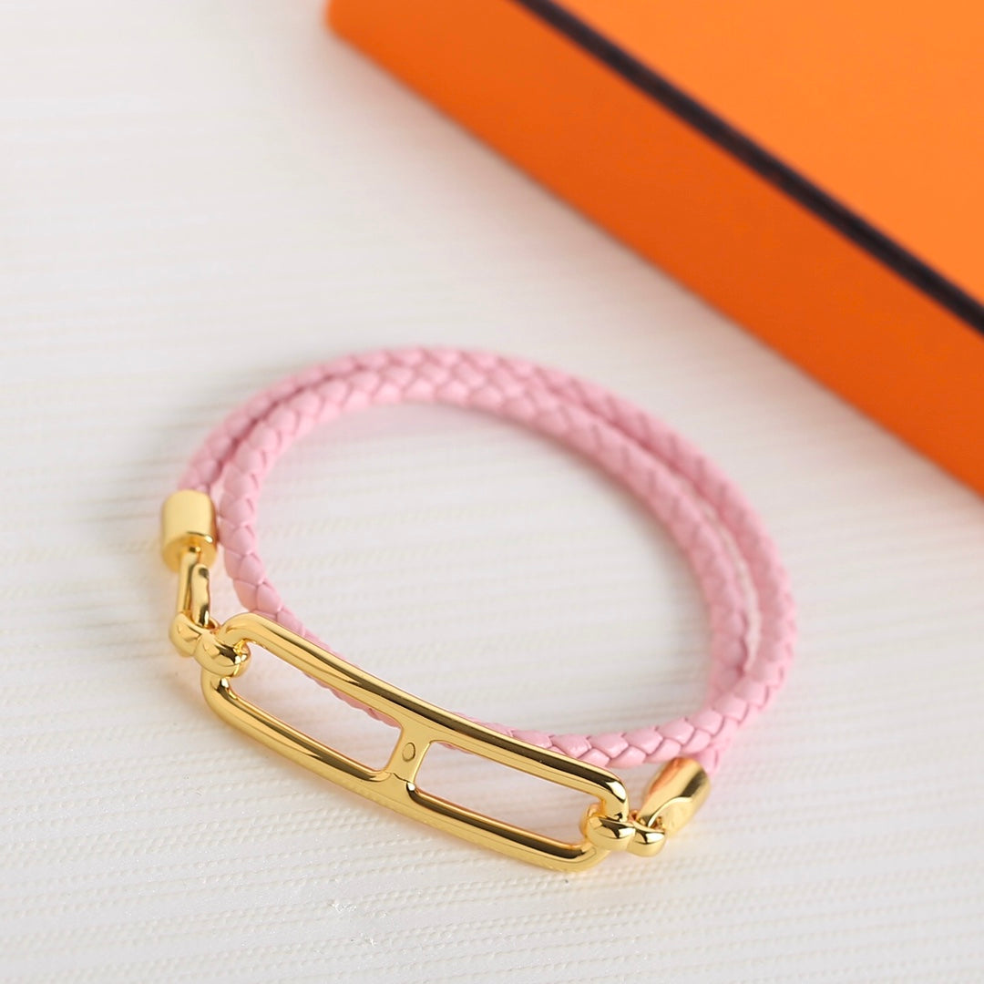 HERMES TOULIS DOUBLE TOUR GOLD BRACELET