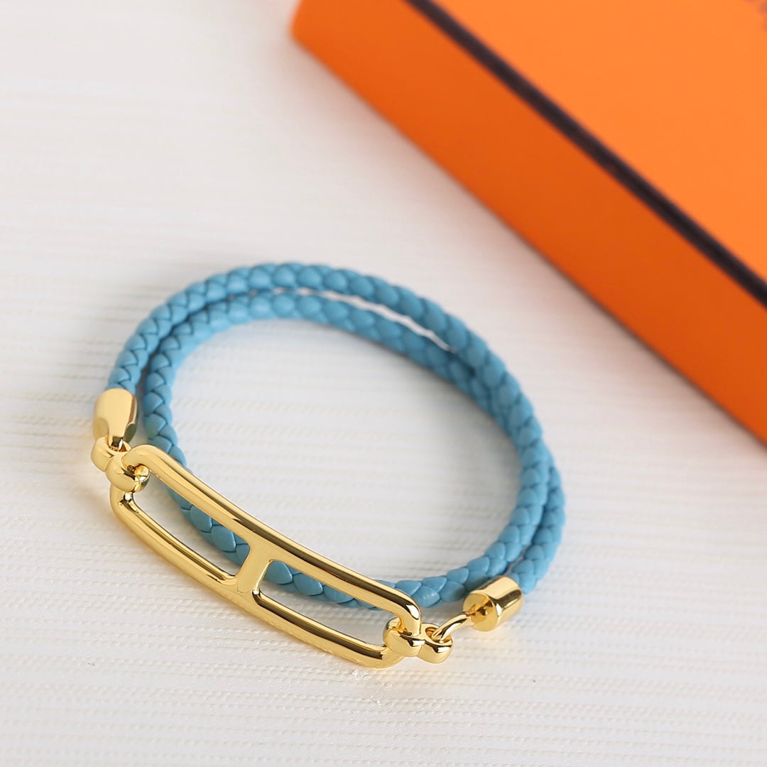 HERMES TOULIS DOUBLE TOUR GOLD BRACELET