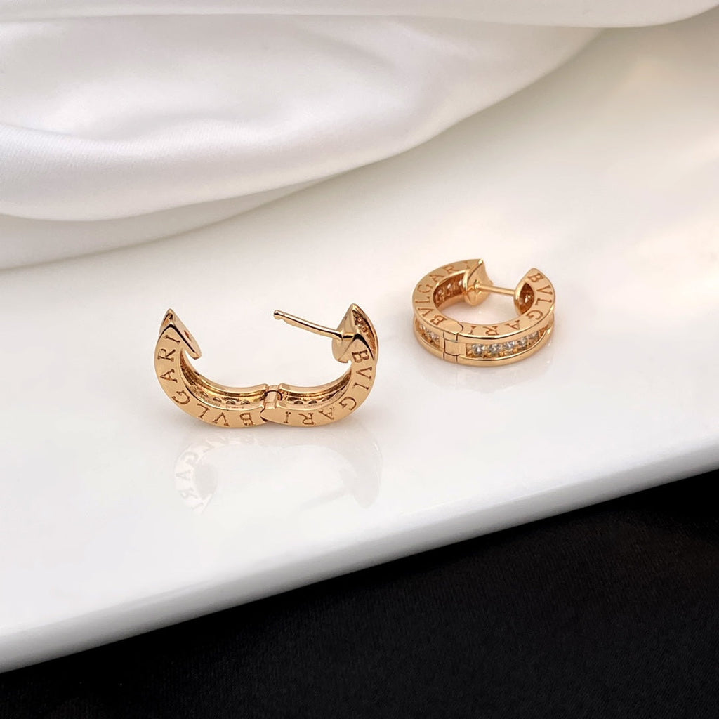 BVLGARI ZERO 1 DIAMOND PAVED MINI PINK GOLD EARRINGS