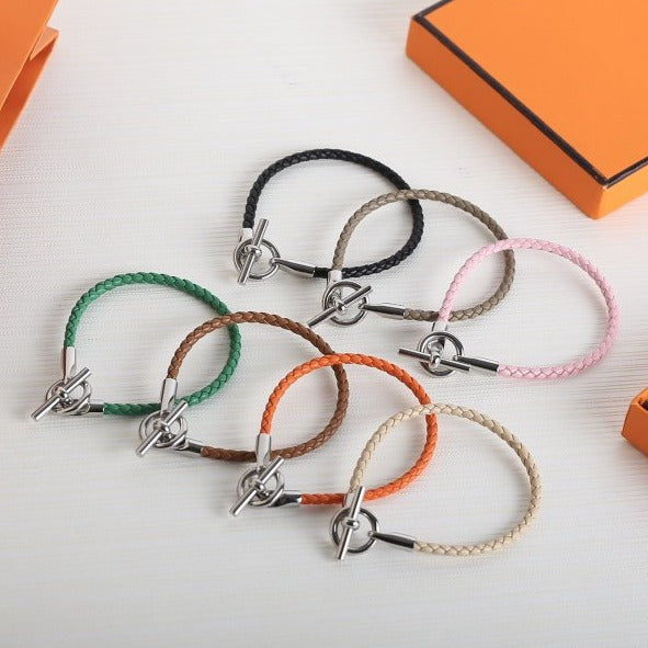 HERMES GLENAN SILVER LEATHER BRACELET