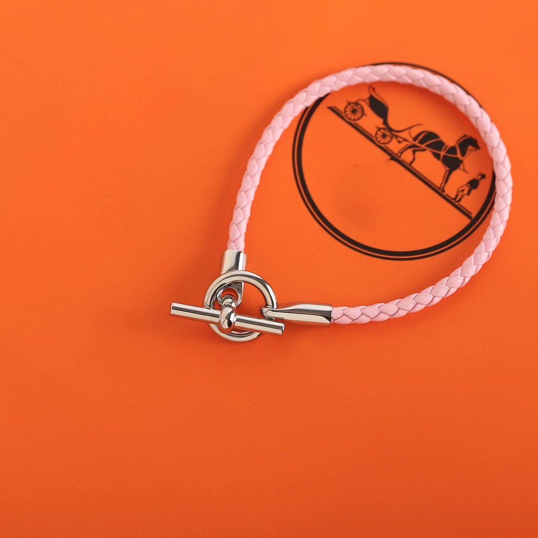HERMES GLENAN SILVER LEATHER BRACELET