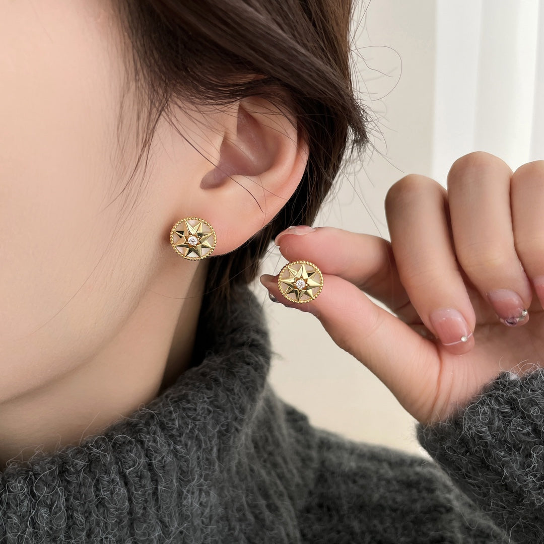 DIOR ROSE DE VENTS GOLD DIAMOND STUD EARRINGS