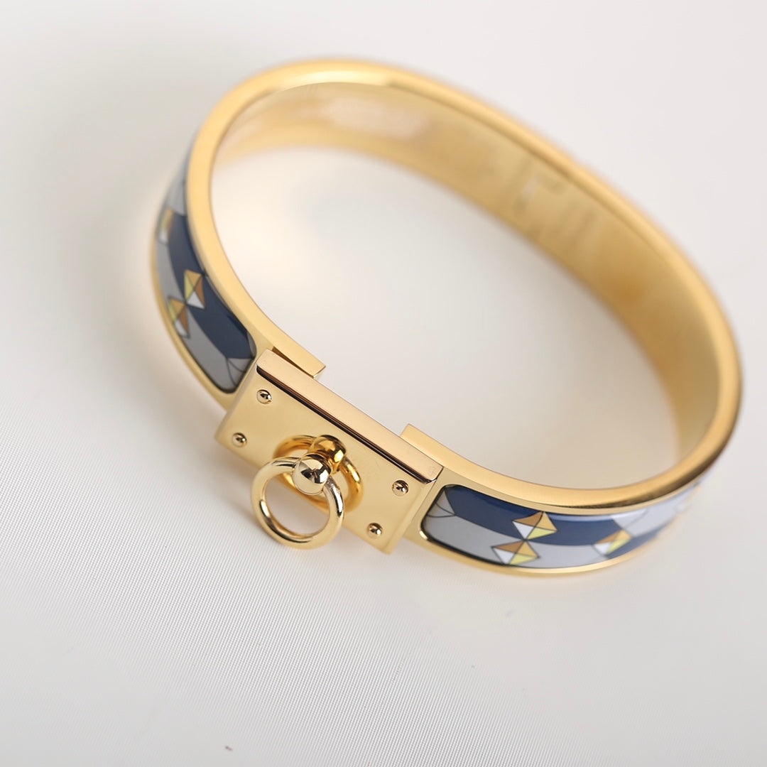 HERMES CLIC ANNEAU BLUE BLACK AND GREY BRACELET