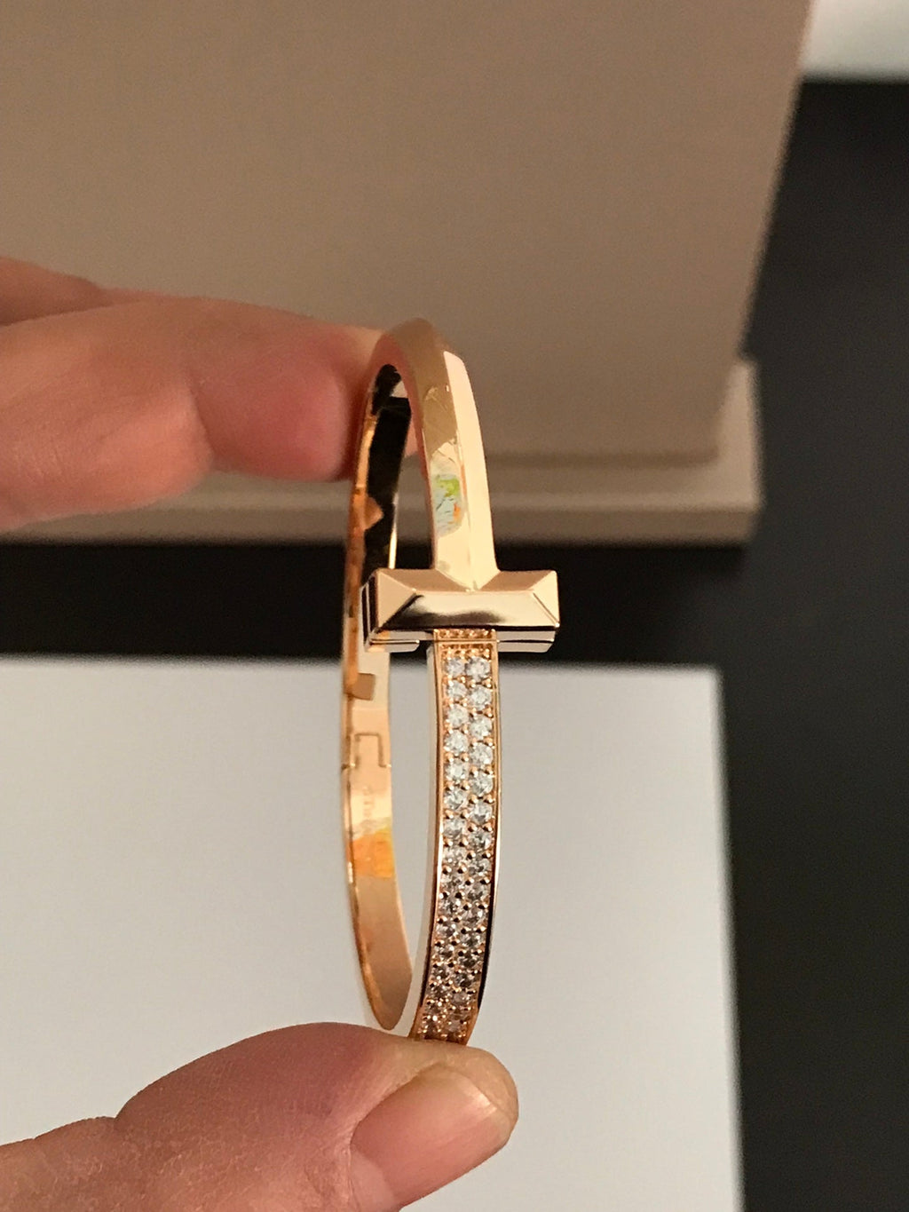 TIFFANY T1 WIDE DIAMOND HINGED BANGLE PINK GOLD