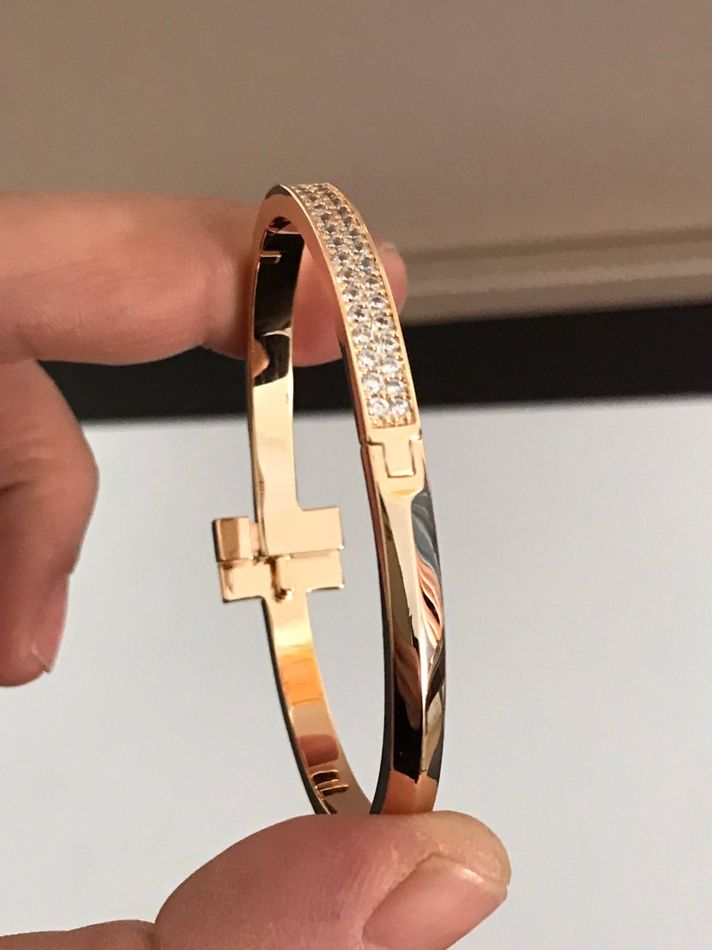 TIFFANY T1 WIDE DIAMOND HINGED BANGLE PINK GOLD
