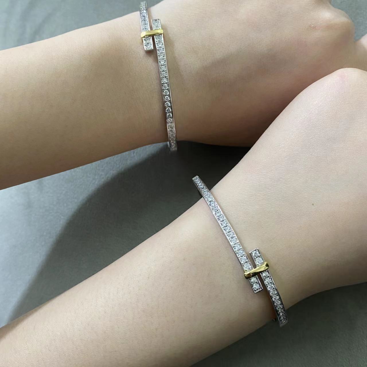 TIFFANY EDGE DIAMOND GOLD SILVER BRACELET