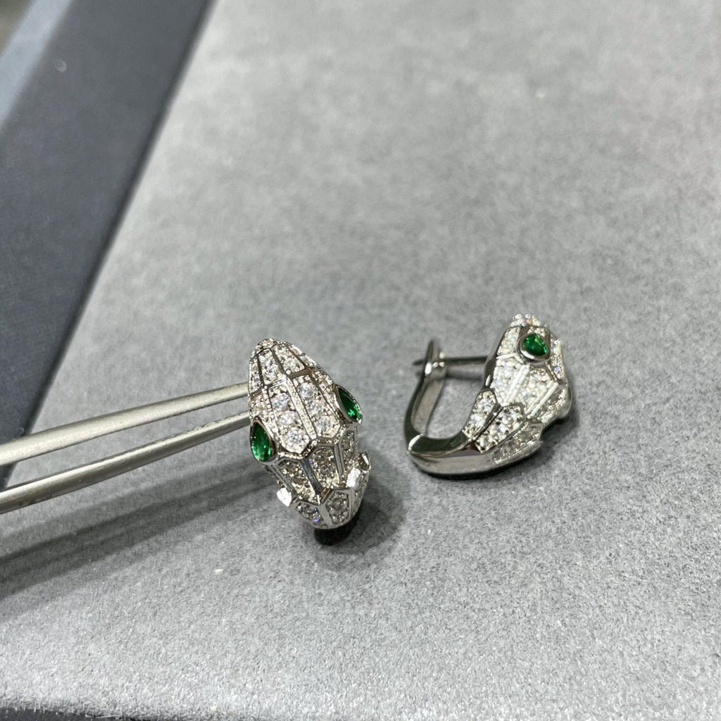 BVLGARI BVL SILVER DIAMOND SMALL SERPENT EARRINGS
