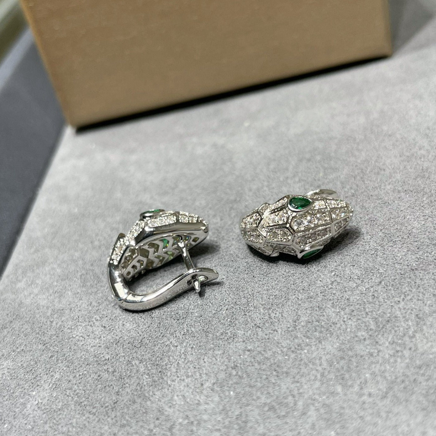 BVLGARI BVL SILVER DIAMOND SMALL SERPENT EARRINGS