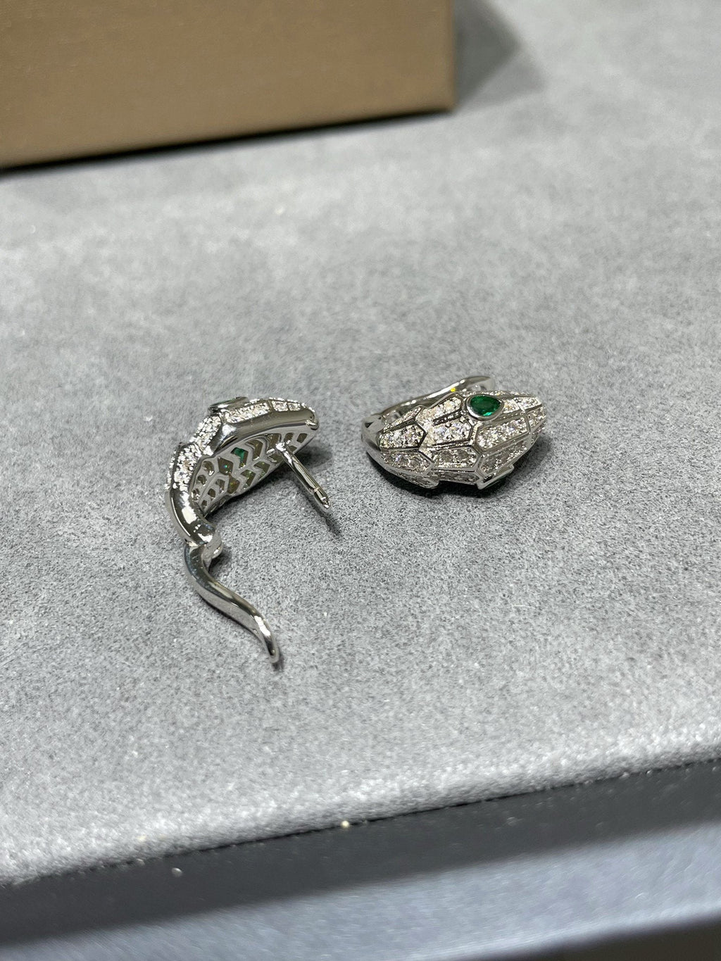 BVLGARI BVL SILVER DIAMOND SMALL SERPENT EARRINGS
