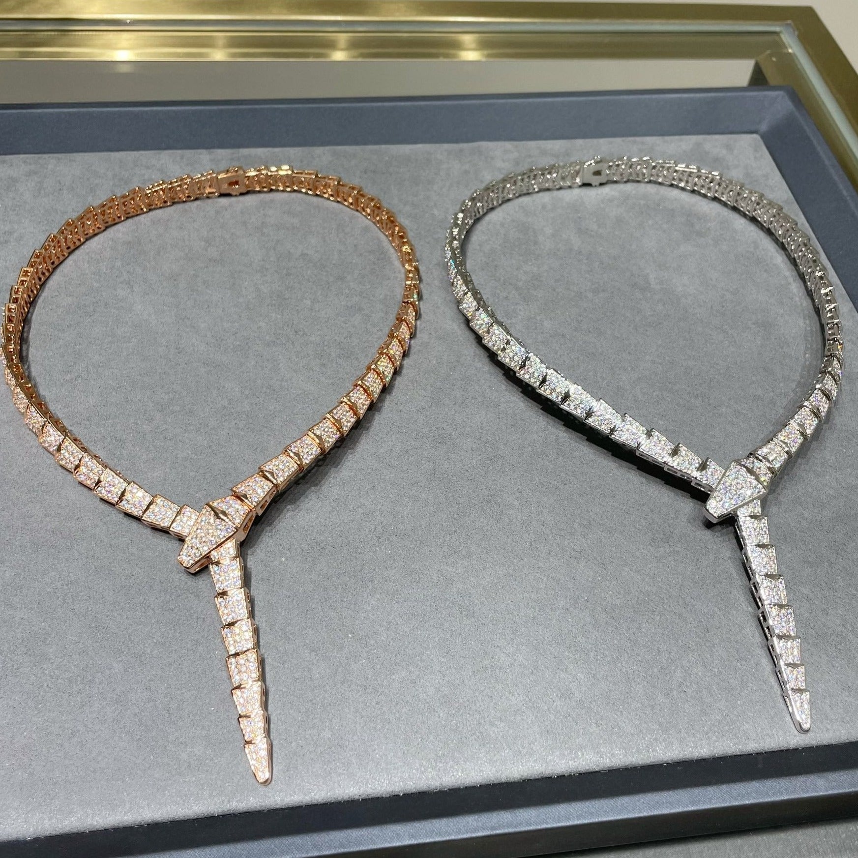 BVLGARI SERPENTI VIPER PINK GOLD DIAMOND PAVED NECKLACE