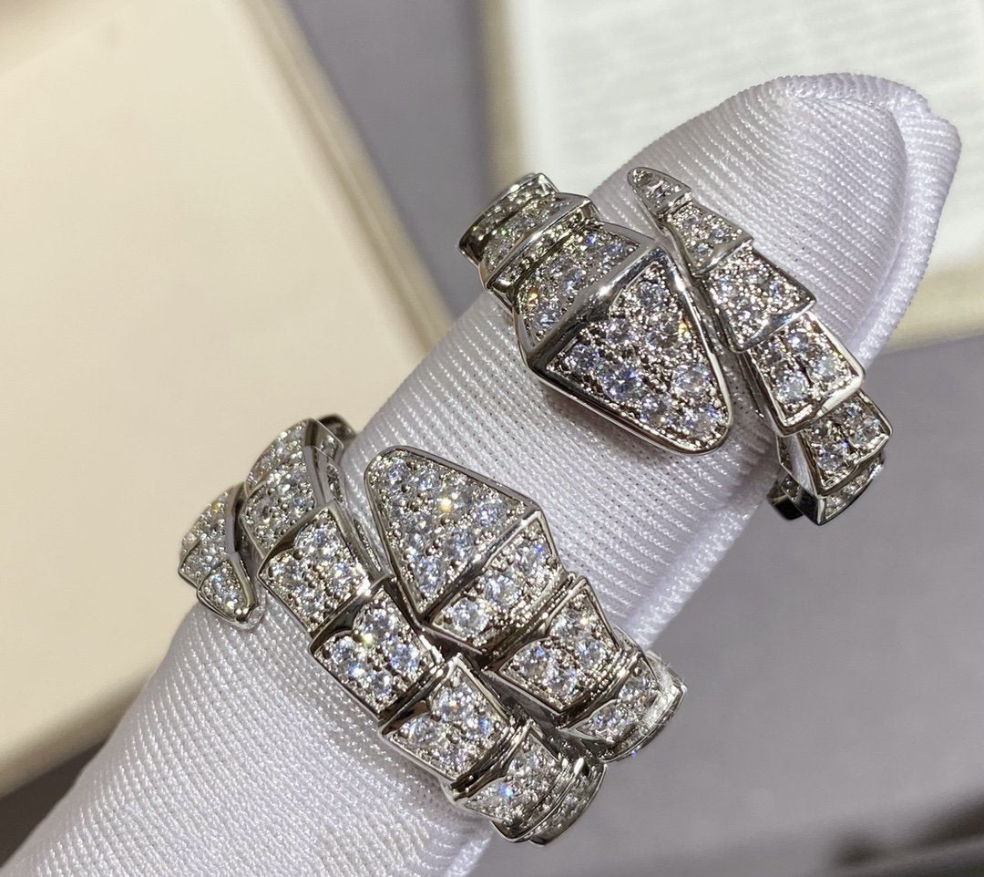 BVLGARI SERPENTI LARGE RING SILVER DIAMOND PAVED