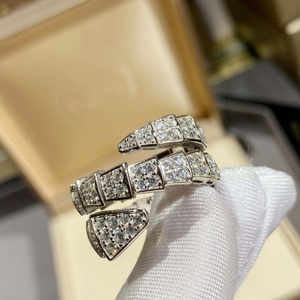 BVLGARI SERPENTI DOUBLE RING SILVER DIAMOND PAVED