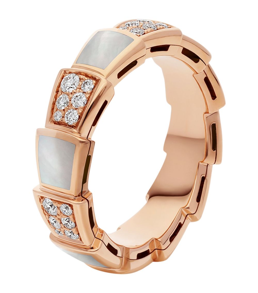 BVLGARI SERPENTI RING PINK GOLD MOP DIAMOND PAVED 4MM