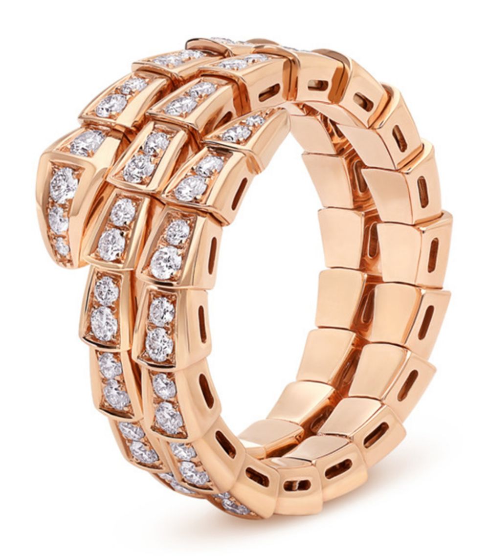 BVLGARI SERPENTI RING PINK GOLD DIAMOND DOUBLE ROW