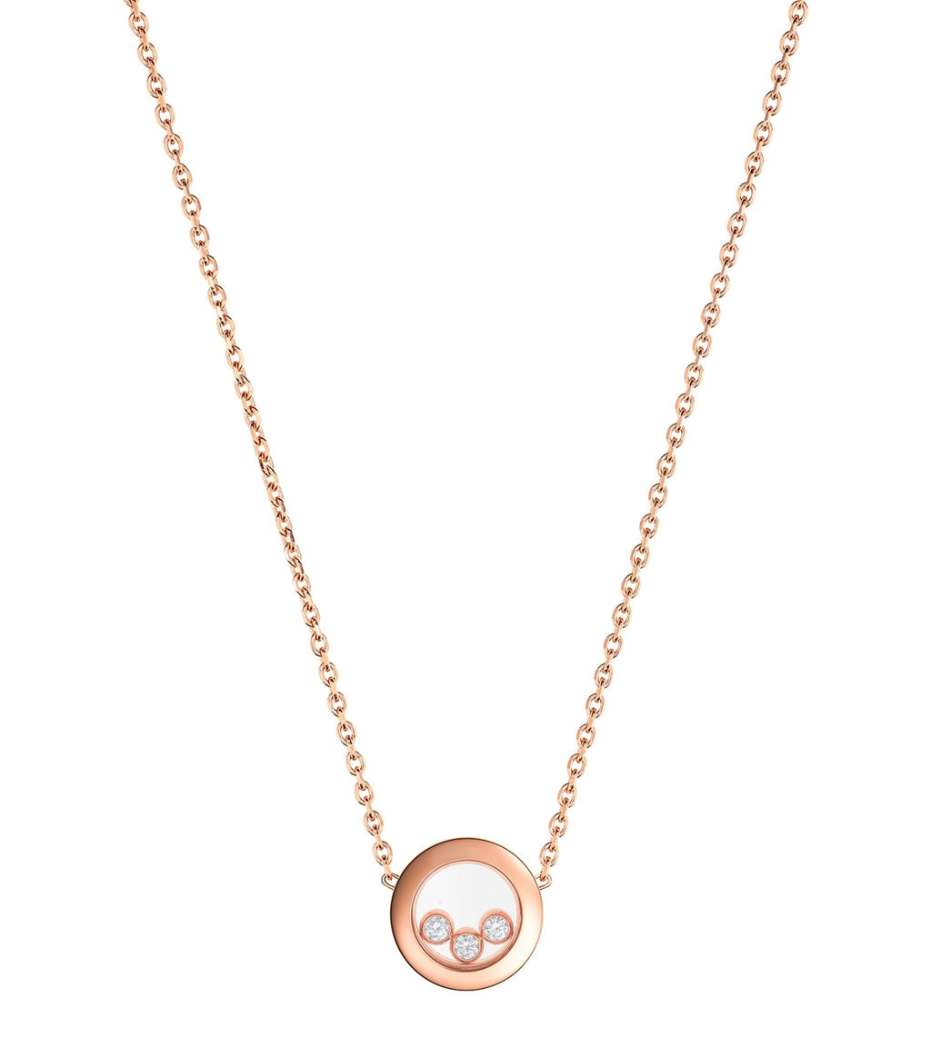 CHOPARD HAPPY PEDANT PINK GOLD 3 DIAMOND NECKLACE