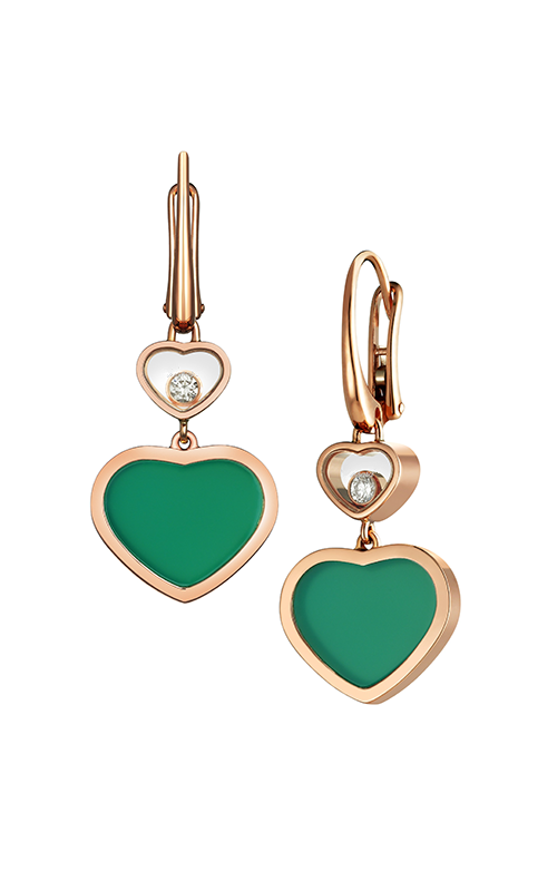 CHOPARD HAPPY HEART EARRINGS MALACHITE PINK GOLD DIAMOND