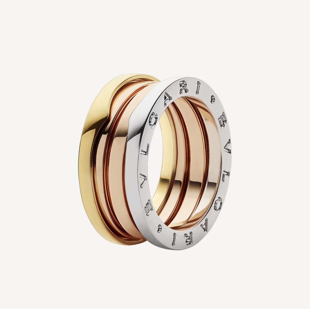 BVLGARI ZERO 1 THREE-BAND ROSE WHITE AND YELLOW RING