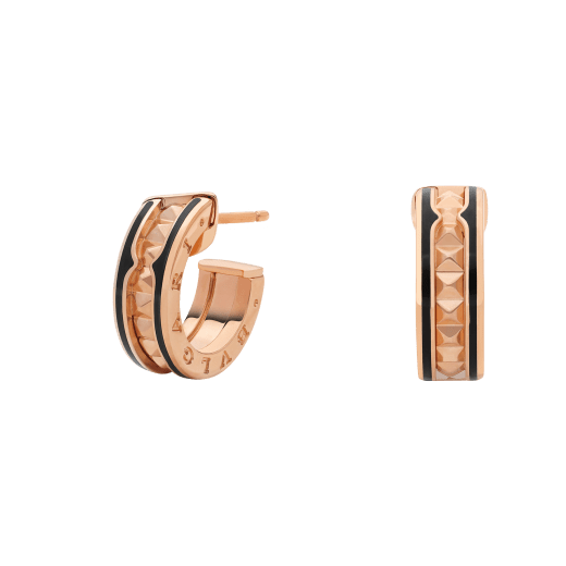 BVLGARI ZERO 1 ROCK PINK GOLD EARRINGS WITH STUDDED SPIRAL AND BLACK CERAMIC