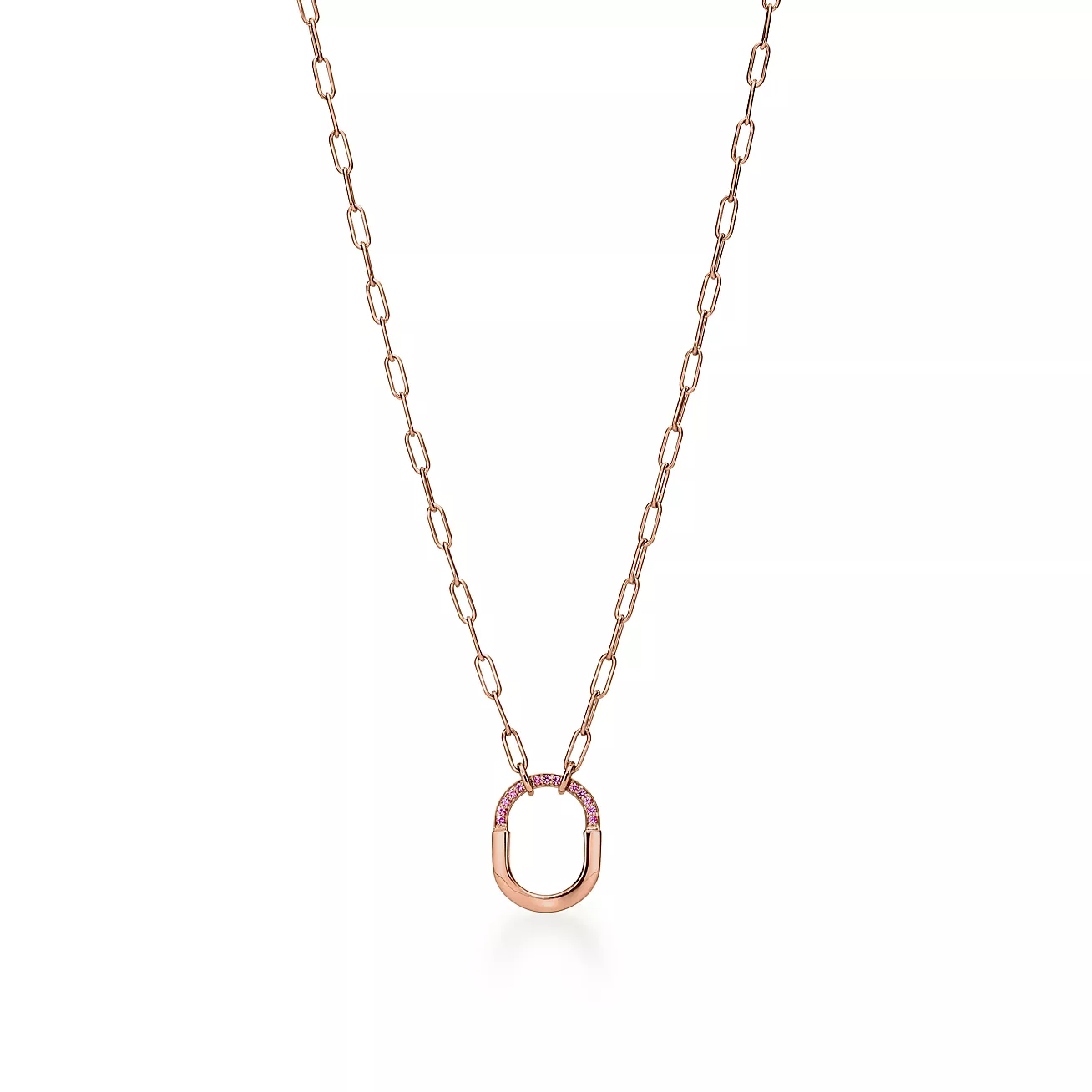 TIFFANY LOCK SMALL PENDANT PINK DIAMOND PINK GOLD NECKLACE