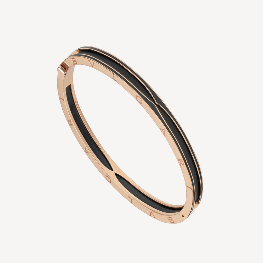 BVLGARI ZERO 1 PINK GOLD WITH MATTE BLACK CERAMIC BRACELET