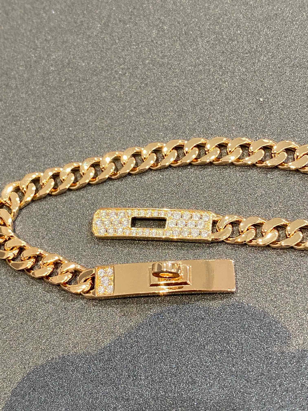 HERMES H Kelly Gourmette Gold Diamond Bracelet