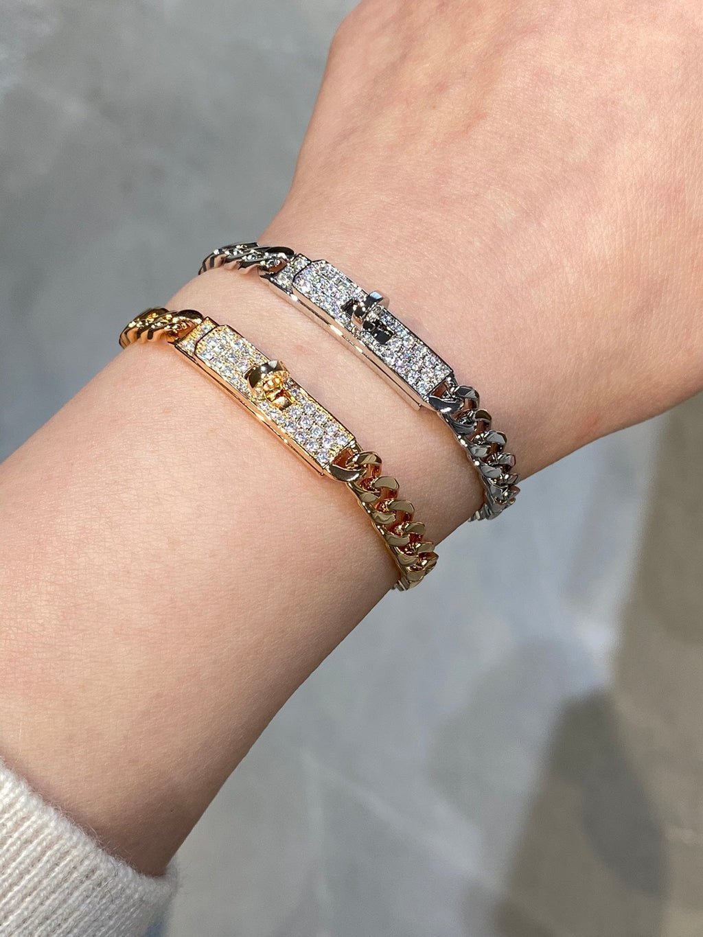 HERMES H Kelly Gourmette Sliver Diamond Bracelet
