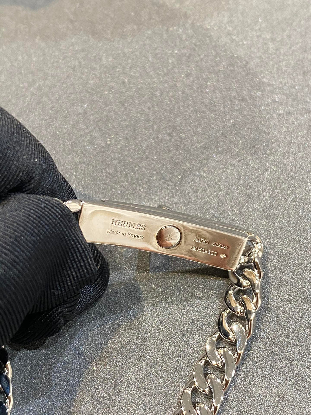 HERMES H Kelly Gourmette Sliver Diamond Bracelet