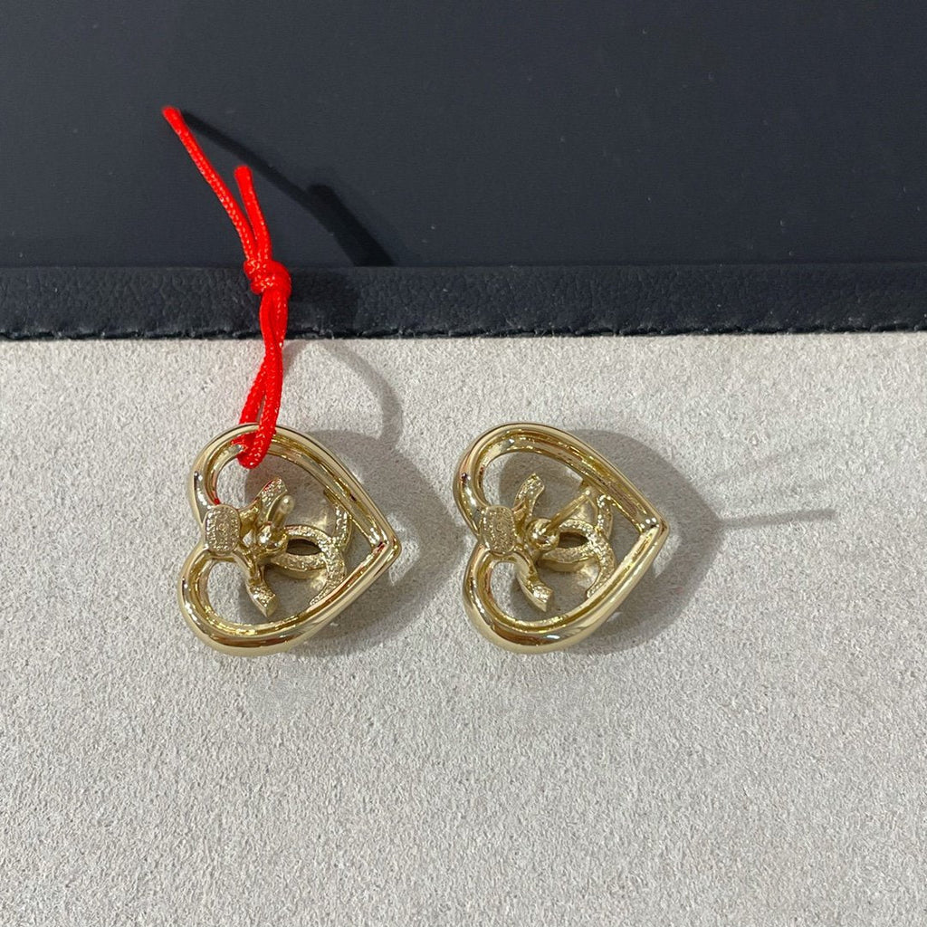 Chanel Diamond Heart Light Gold Earrings
