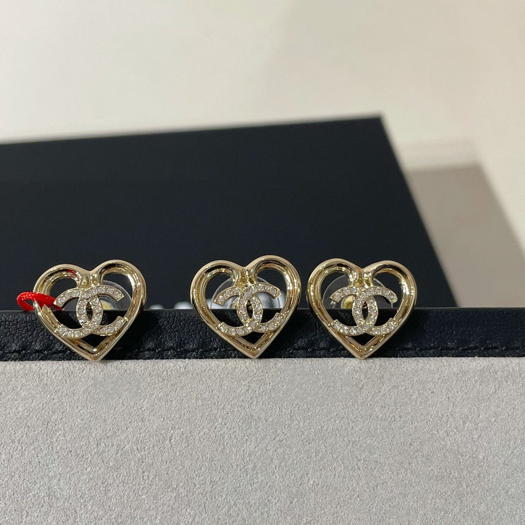 Chanel Diamond Heart Light Gold Earrings