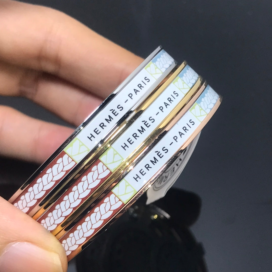 HERMES H Enamel Bangle White Blue Red Bracelet