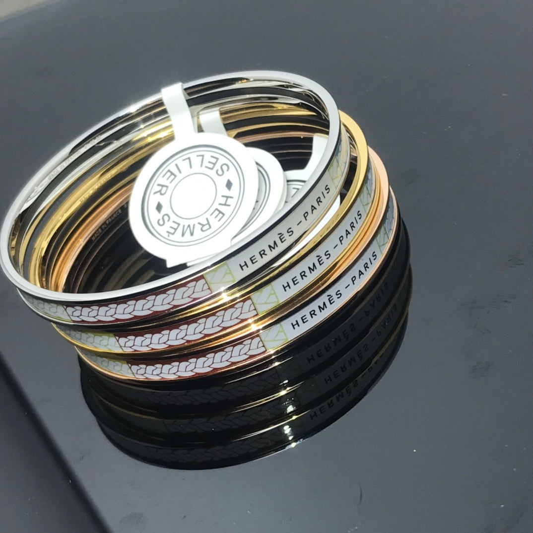 HERMES H Enamel Bangle White Blue Red Bracelet