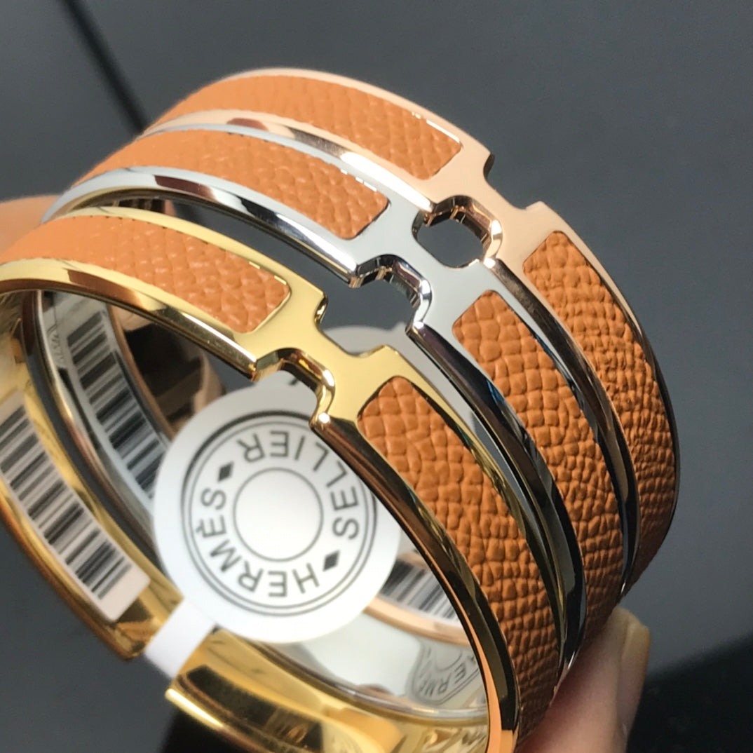 HERMES H Pig Nose Camel Brown Bracelet