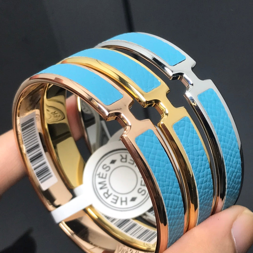 HERMES H Pig Nose Blue Bracelet