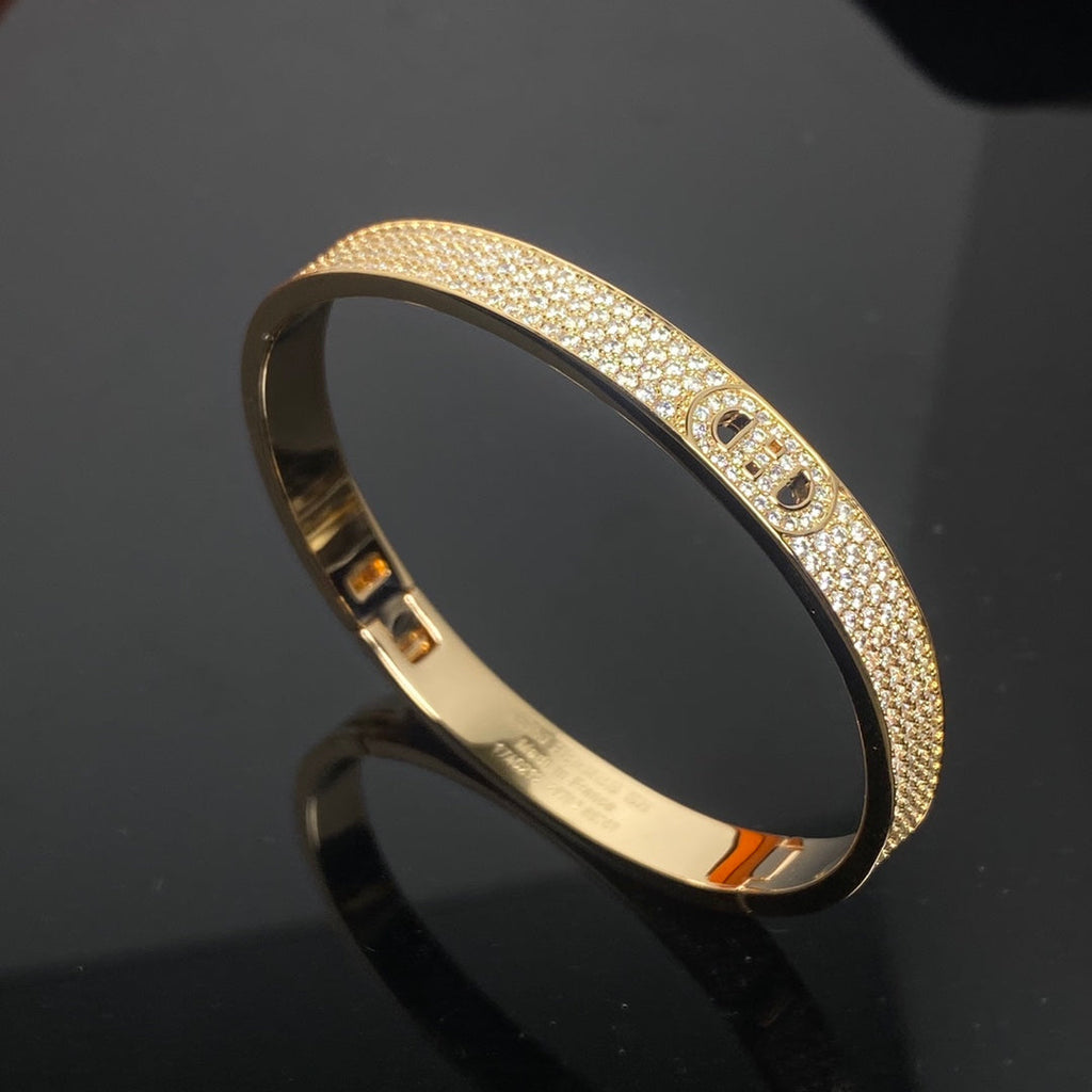 HERMES H Pig Nose Full Diamond Bracelet